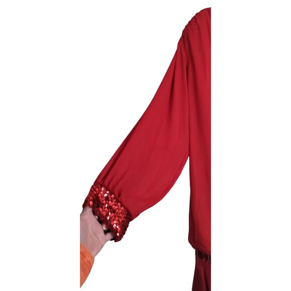 4182)Vtg 80' Chez California by Tandy Red Blouson Drop Waist Sequin Dress 3X? - Picture 2 of 6